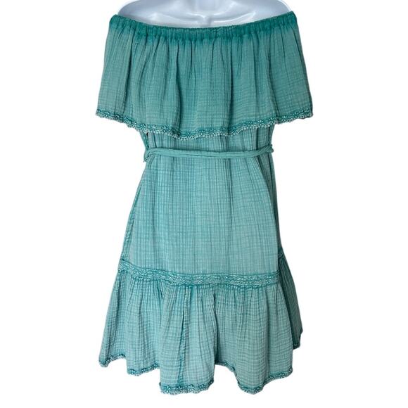 Anthropologie Daily Practice Malibu Mini Dress Women's Med Aqua Slub Cotton NEW - Picture 3 of 7